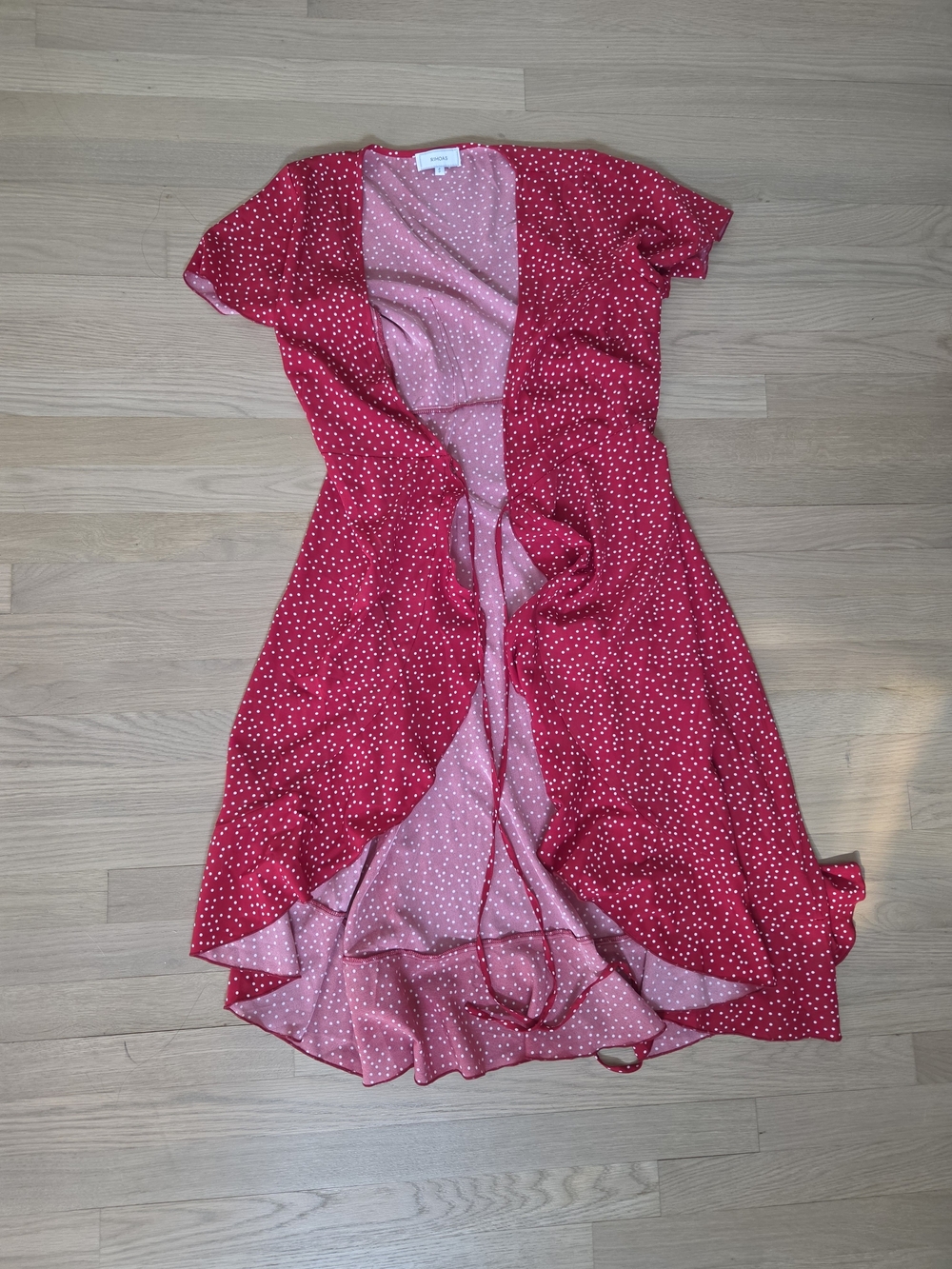 RIHOAS Red Polka Dot Midi Wrap Dress